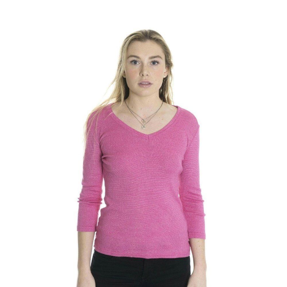Feather Magenta Pink Shine V Neck Light Jersey M